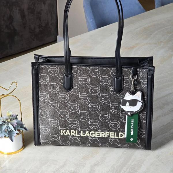 Karl Lagerfeld Textured Ikon Medium Structured Shoulder Bag Black With Dust Bag