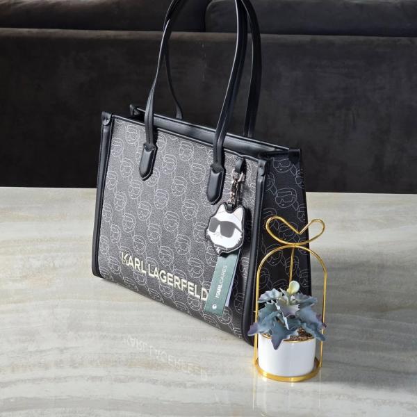 Karl Lagerfeld Textured Ikon Medium Structured Shoulder Bag Black With Dust Bag