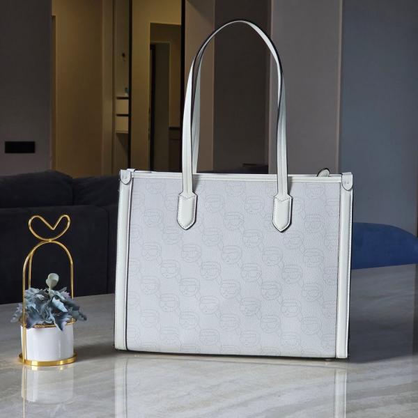 Karl Lagerfeld Textured Ikon Medium Structured Shoulder Bag White With Dust Bag