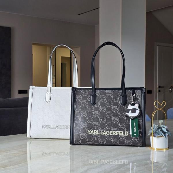 Karl Lagerfeld Textured Ikon Medium Structured Shoulder Bag White With Dust Bag