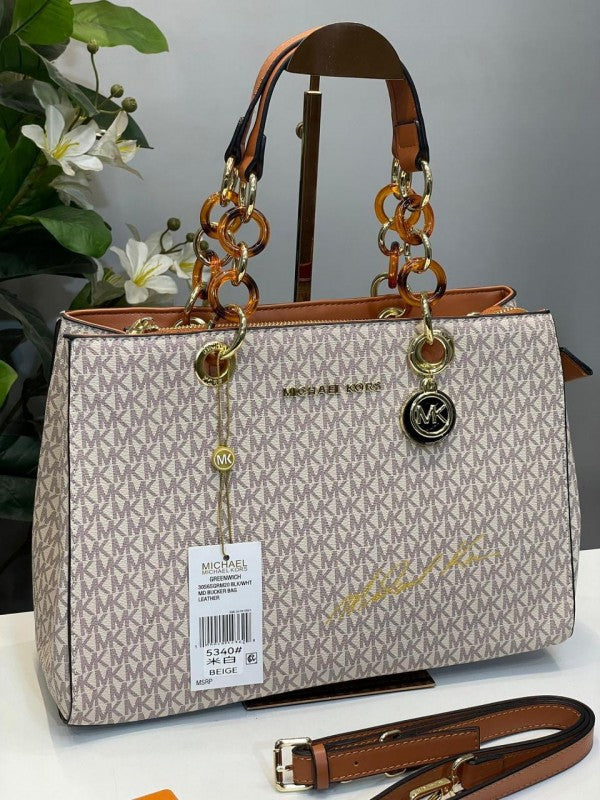 Michael Kors Cynthia Signature Bag With Dust Bag (5340 Beige Brown)