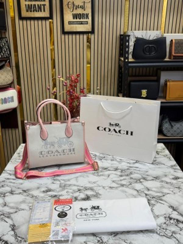 Coach Signature Canvas Shoulder Bag Tote With CarryBag (Pink)