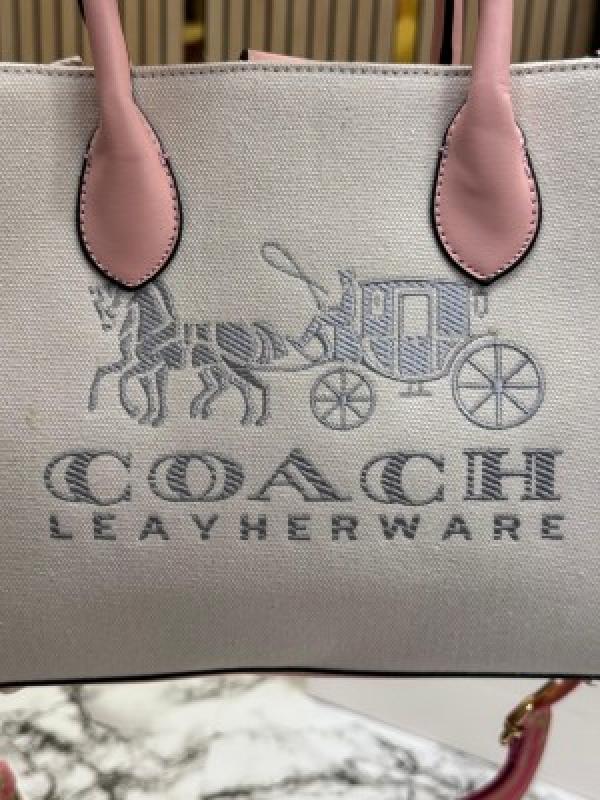 Coach Signature Canvas Shoulder Bag Tote With CarryBag (Pink)