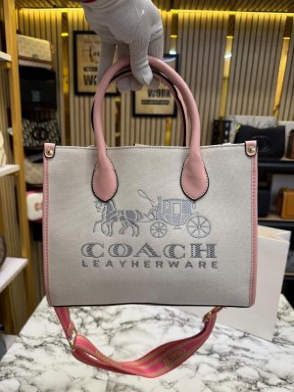 Coach Signature Canvas Shoulder Bag Tote With CarryBag (Pink)