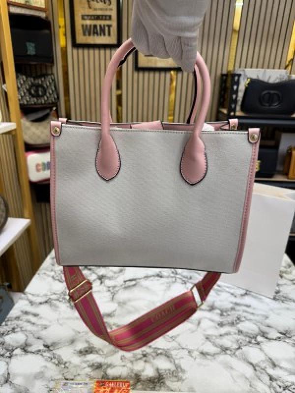 Coach Signature Canvas Shoulder Bag Tote With CarryBag (Pink)