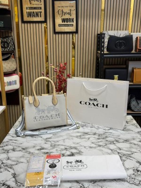 Coach Signature Canvas Shoulder Bag Tote With CarryBag (Yellow)