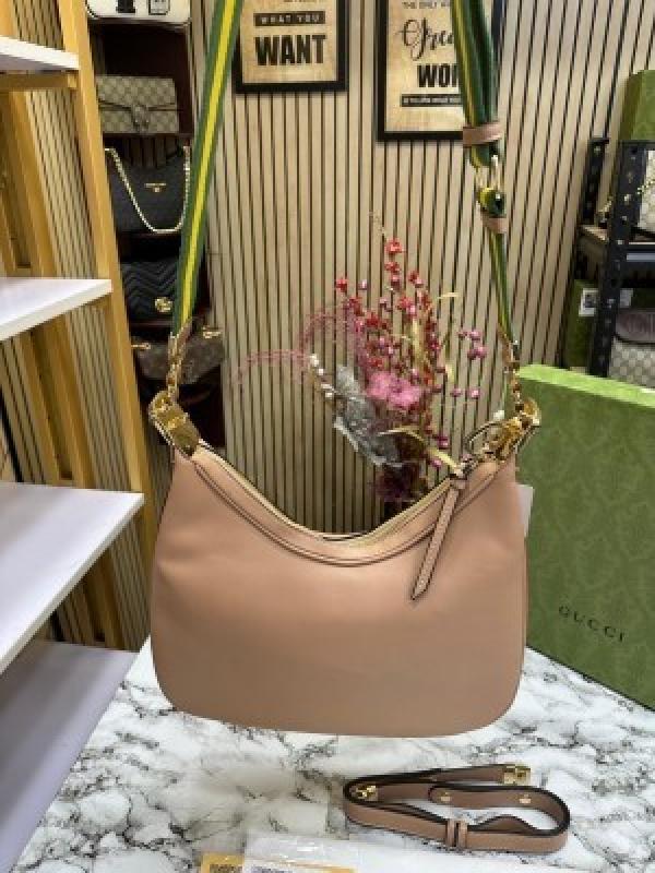 GUCC I ATTACHE LEATHER LARGE SHOULDER BAG WITH BOX AND DUST BAG (APRICOT) (S18)