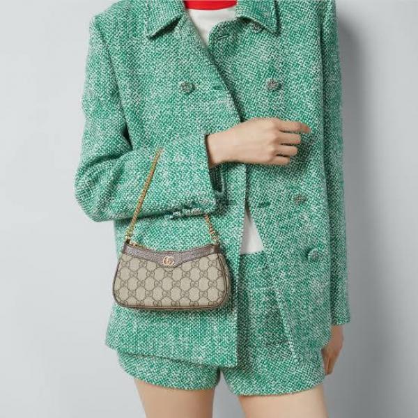 Gucci Ophidia Mini GG Canvas Chain Shoulder Bag With OG Box & Dust Bag 88333 Brown With Khakhi
