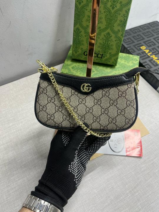 Gucci Ophidia Mini GG Canvas Chain Shoulder Bag With OG Box & Dust Bag 88333 Black