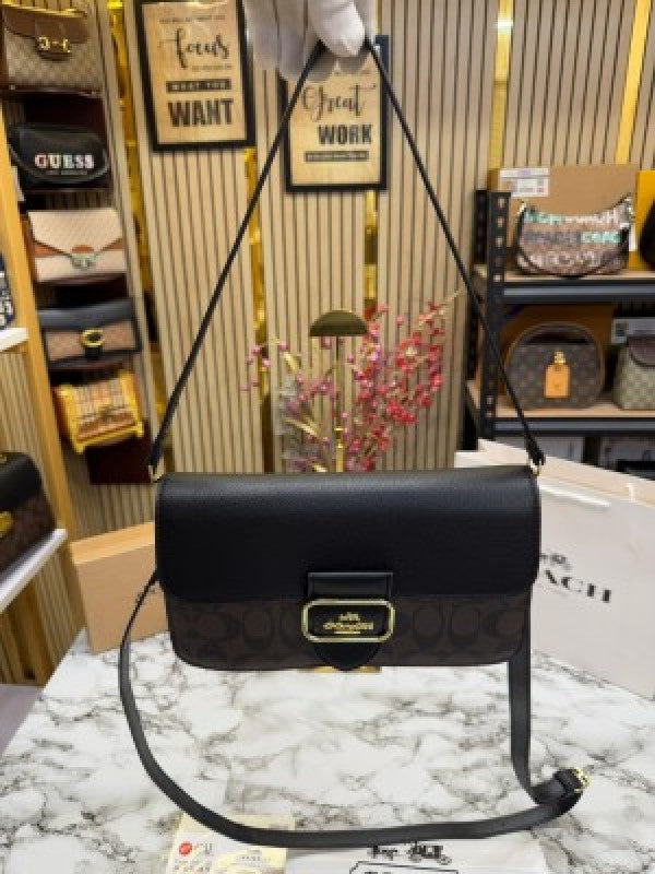 Coach Morgan Suare Crossbody In Colorblock Signature Canvas With Box And DustBag Including CarryBag (Coffee)