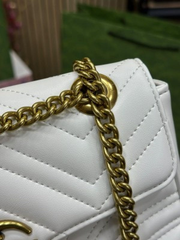 Gucci Gg Marmont Shoulder Bag With Double Box Carry Bag And Dust Bag (White)