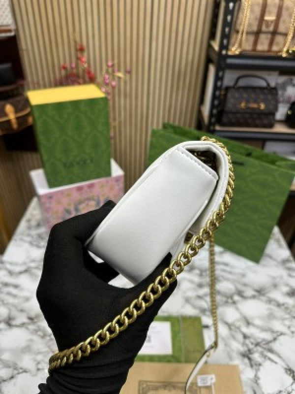 Gucci Gg Marmont Shoulder Bag With Double Box Carry Bag And Dust Bag (White)
