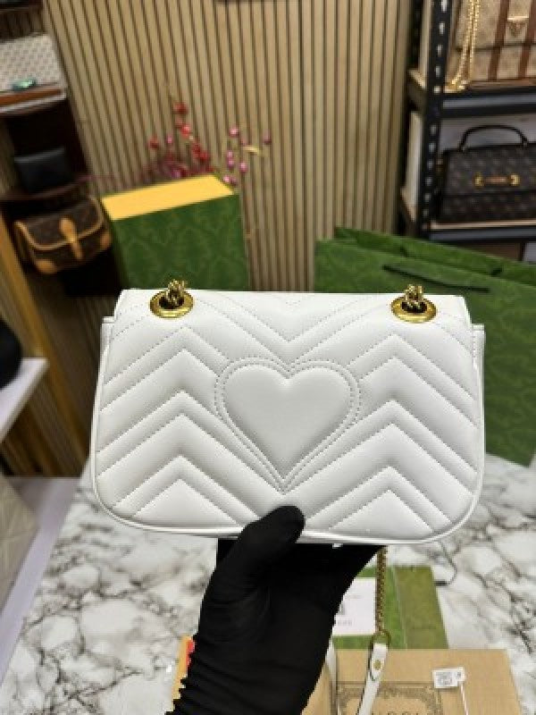 Gucci Gg Marmont Shoulder Bag With Double Box Carry Bag And Dust Bag (White)