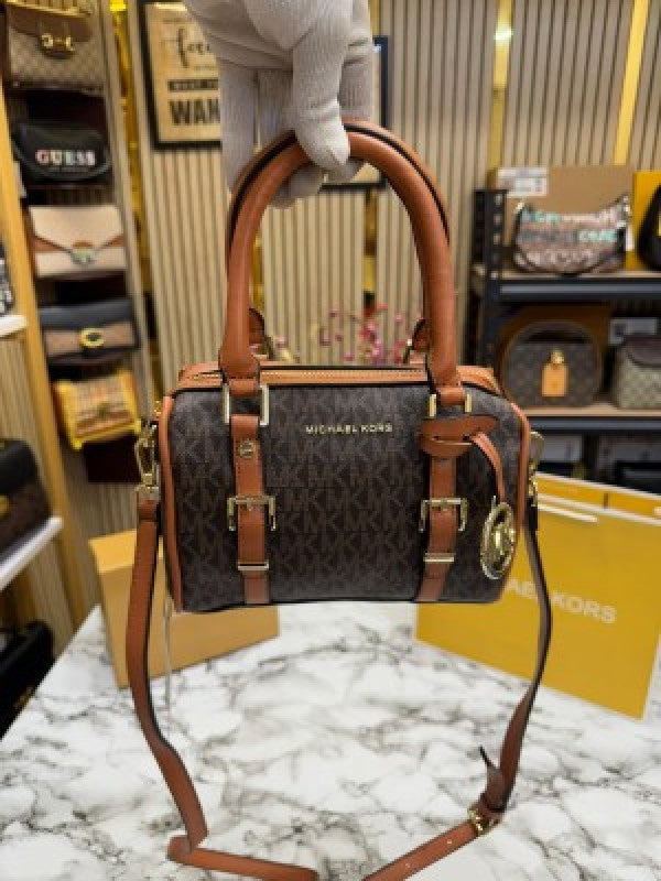 Michael Kors Bedford Legacy Extra Small Logo Duffle Crossbody Bag With Box And Dust Bag Including Carry Bag (Coffee)