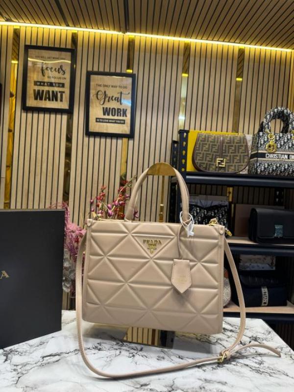 Prad a Symbol Tote Bag With Box And Dust Bag (Khaki)