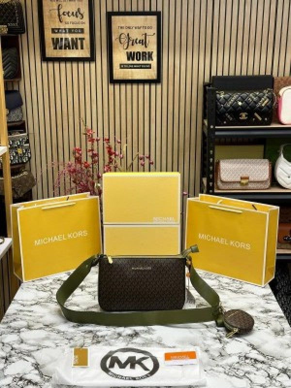 MICHAEL KORS JET SET TRAVEL CROSSBODY BAG WITH OG BOX AND DUST BAG WITH CARRY BAG PREMIUM QUALITY (GREEN)