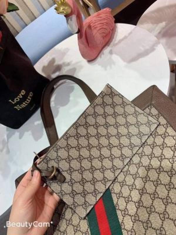 GUCCI CANVAS LEATHER TOTE BAG WITH POUCH 5159
