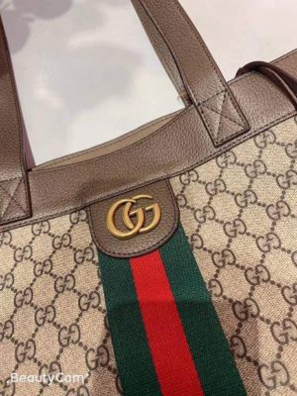 GUCCI CANVAS LEATHER TOTE BAG WITH POUCH 5159