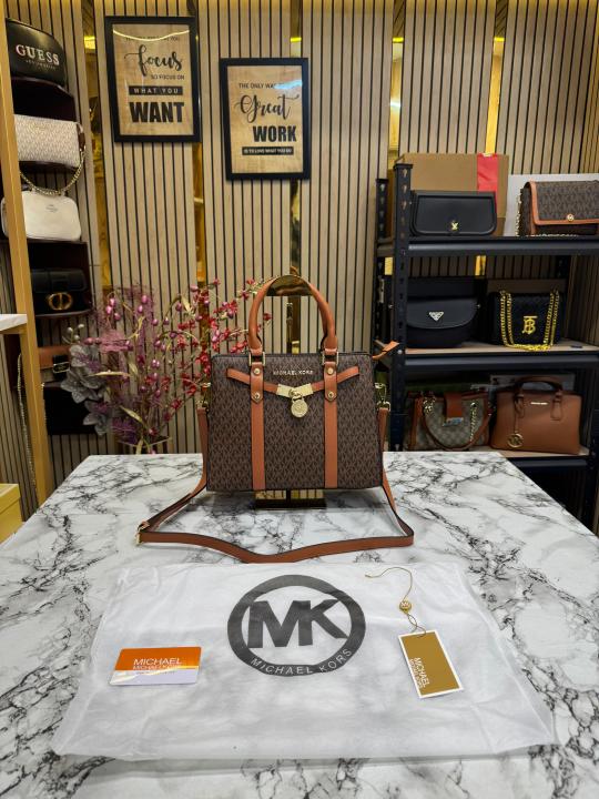 Michael Kors Hamilton Satchel Handbag With Dust Bag (Brown)