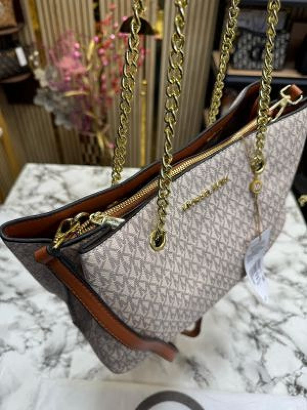 Michael Kors Teagan Large Logo Shoulder Bag With Dust Bag Beige Brown 70198