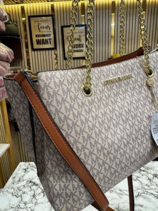 Michael Kors Teagan Large Logo Shoulder Bag With Dust Bag Beige Brown 70198