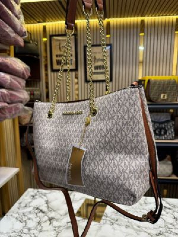 Michael Kors Teagan Large Logo Shoulder Bag With Dust Bag Beige Brown 70198