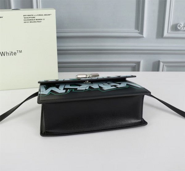 Off White Leather Hand Held Black Graffity Jitney 1.4 Shoulder Bag (8853 Black Graffity)