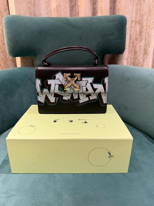 Off White Leather Hand Held Black Graffity Jitney 1.4 Shoulder Bag (8853 Black Graffity)
