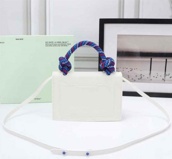 Off White Leather Insert Gummy white with Metallic Blue Arrows At Front. Rope Handle Jitney 1.4 Shoulder Bag (D88532 White)