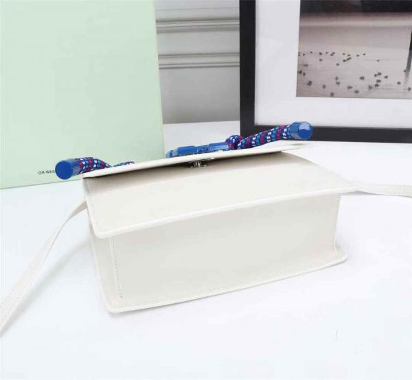Off White Leather Insert Gummy white with Metallic Blue Arrows At Front. Rope Handle Jitney 1.4 Shoulder Bag (D88532 White)