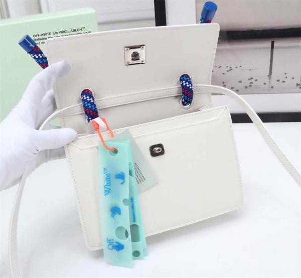Off White Leather Insert Gummy white with Metallic Blue Arrows At Front. Rope Handle Jitney 1.4 Shoulder Bag (D88532 White)