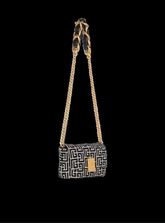 Balmain 1945 Soft Mini Bag Jacquard Monogram With OG Box & Dust Bag Black 396