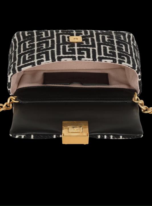 Balmain 1945 Soft Mini Bag Jacquard Monogram With OG Box & Dust Bag Black 396