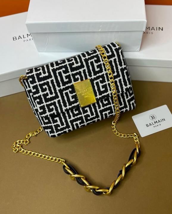Balmain 1945 Soft Mini Bag Jacquard Monogram With OG Box & Dust Bag Black 396