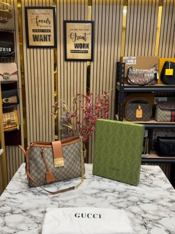 Gucci GG Slouchy Hobo Shoulder Bag With Box And Dust Bag (Brown)