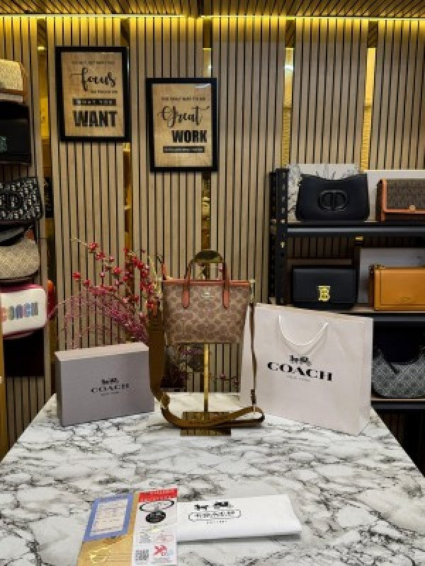 Coach City Mini Tote Bag In Signature Canvas With Box And Dust Bag Including CarryBag (Brown)