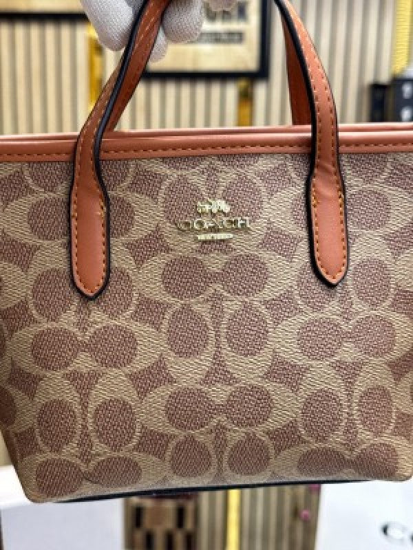 Coach City Mini Tote Bag In Signature Canvas With Box And Dust Bag Including CarryBag (Brown)