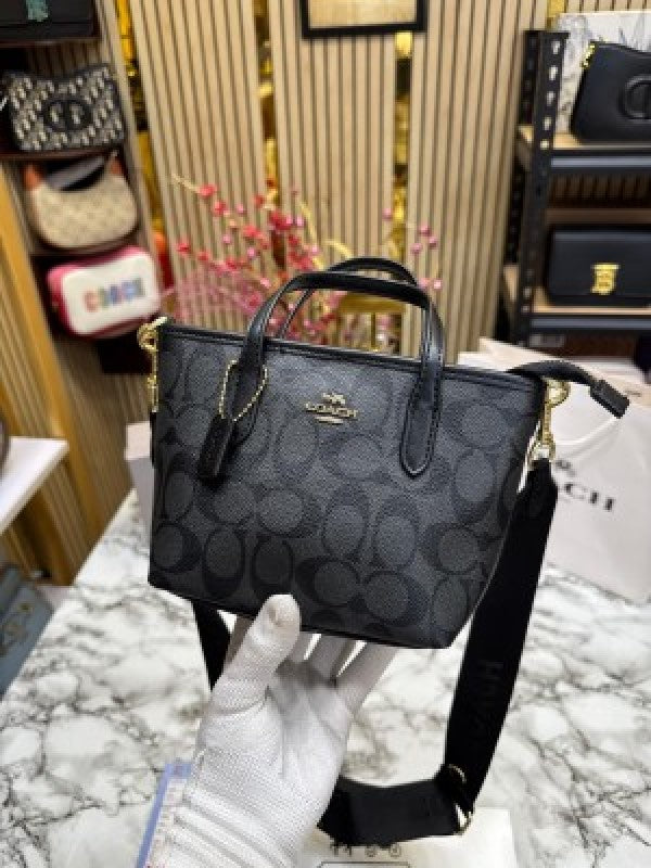 Coach City Mini Tote Bag In Signature Canvas With Box And Dust Bag Including CarryBag (black)