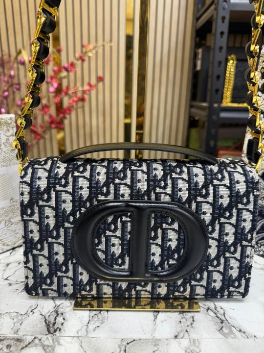 Christian Dior Caro Logo Shoulder Bag With Box And Dust Bag Including Carry Bag (Black White)