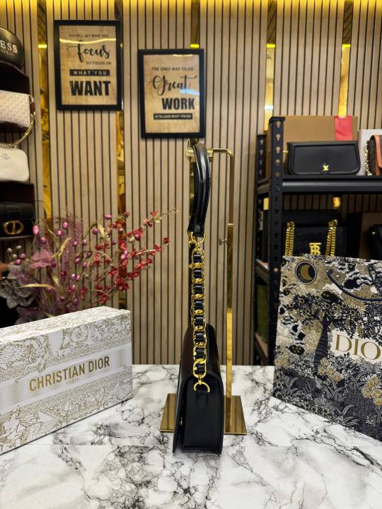 Christian Dior Caro Logo Shoulder Bag With Box And Dust Bag Including Carry Bag (Black)