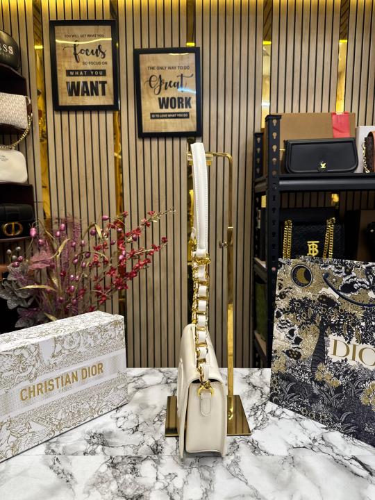 Christian Dior Caro Logo Shoulder Bag With Box And Dust Bag Including Carry Bag (Beige)