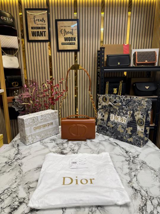 Christian Dior Caro Logo Shoulder Bag With Box And Dust Bag Including Carry Bag (Brown)