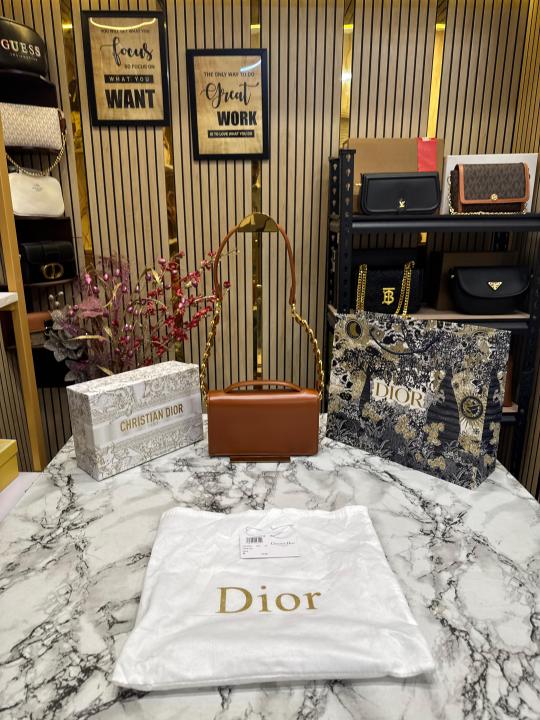 Christian Dior Caro Logo Shoulder Bag With Box And Dust Bag Including Carry Bag (Brown)