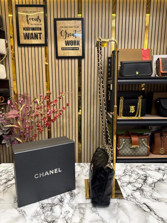 Chanel Cavior Quilted Crossbody Bag Gold Chain With Box And Dust Bag (Black)