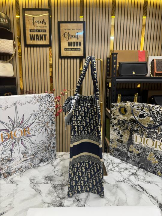 Christian Dior Book Tote With Scarf And Logo Pendent Including Box Dustbag And CarryBag (Blue)