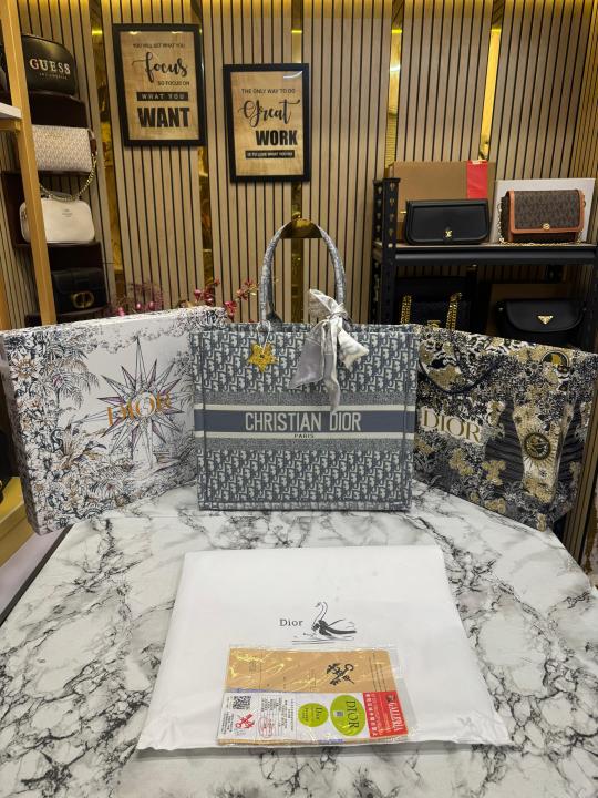 Christian Dior Book Tote With Scarf And Logo Pendent Including Box Dustbag And CarryBag (Grey)
