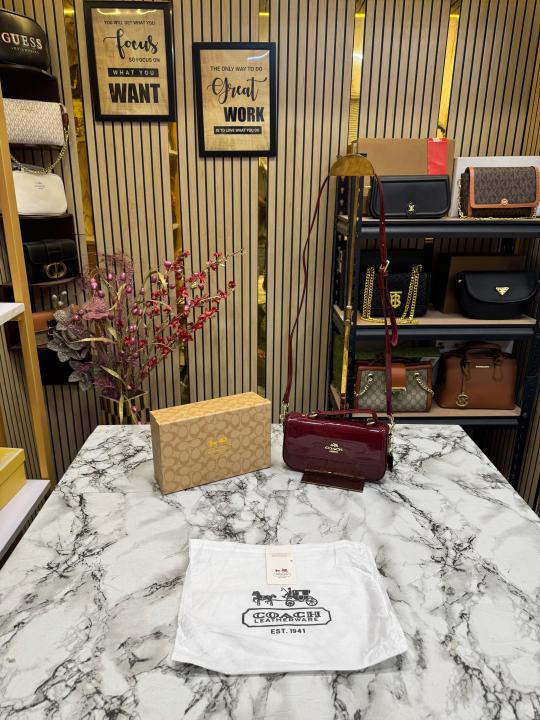 Coach Hailey Bold Signature Crossbody Bag With Box And Dust Bag (Maroon)