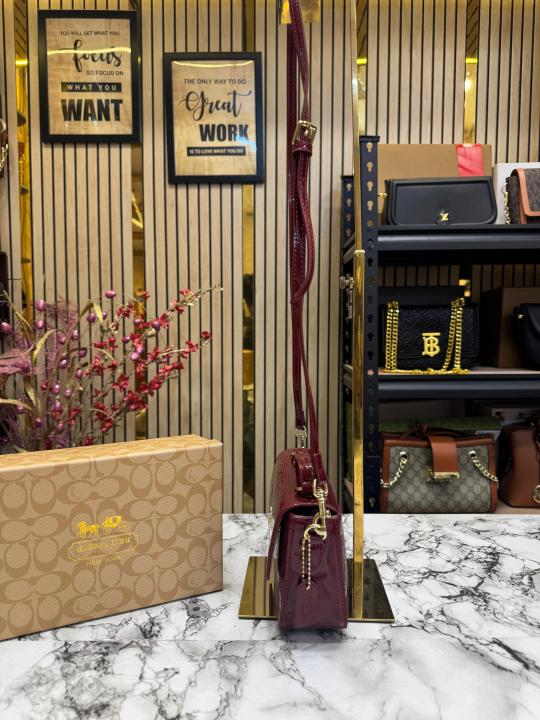 Coach Hailey Bold Signature Crossbody Bag With Box And Dust Bag (Maroon)