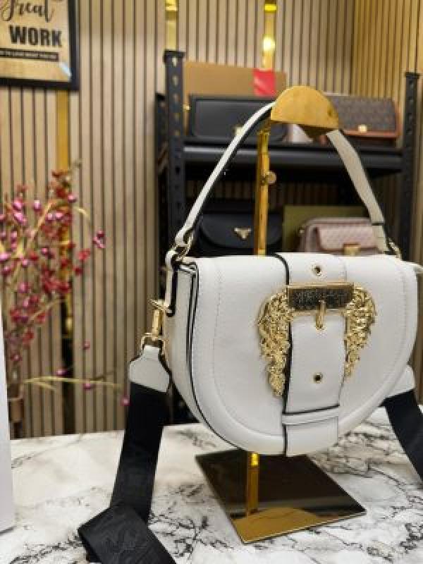 Versace leather shoulder bag with gold accents include magnetic closure bag (white)