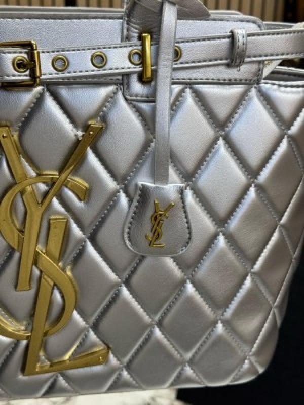 YSL Yves Saint Laurent Maxi Tote Bag With Box And Dust Bag (Silver)